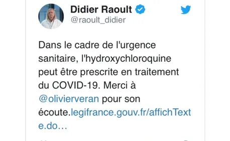 Covid-19 PROTOCOLE RAOULT : ECHEC ET MAT ?