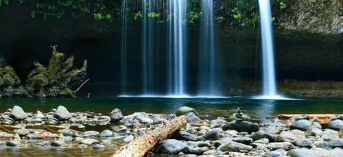 Un homme verse du liquide vaisselle dans une cascade pour faire un...