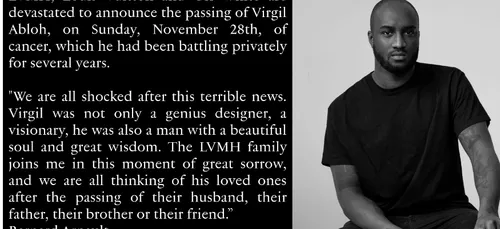 LOUIS VUITTON/ Virgil Abloh est mort d'un cancer à 41ans
