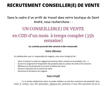 On recherche un(e) conseiller(e) de vente pour notre boutique Van...