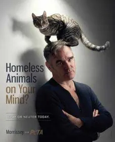 Morrissey pose pour la PETA... avec un chat sur la tête !