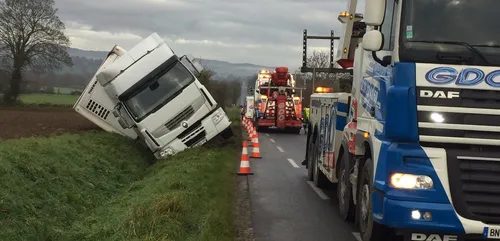 Un poids lourd s'est renversé route de Saint Lô