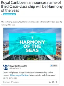 L'Oasis 3 a enfin un nom : Harmony of the seas !