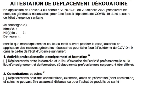 Confinement : voici la nouvelle attestation de déplacement