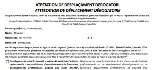 Une attestation de déplacement en Occitan