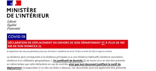 Voici l'attestation pour vous déplacer à plus de 100km de votre...