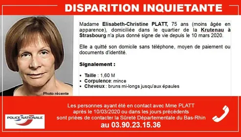 Une Strasbourgeoise disparue depuis deux mois