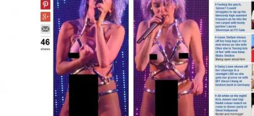 Images choc: Miley Cyrus sur scène seins à l'air et pénis géant...