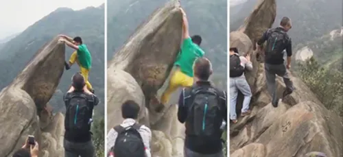 Cet homme tombe du haut d'une falaise simplement pour une photo...