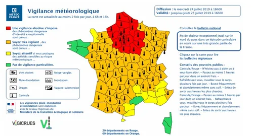Canicule : 20 départements placés en alerte rouge par Météo France !
