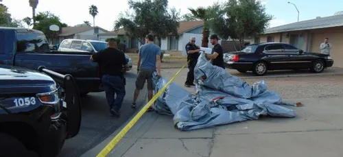 Un toboggan d'avion tombe dans son jardin