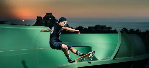 Un toboggan aquatique transformé en rampe de skate géante!