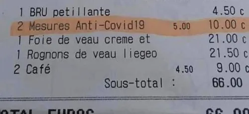 Une taxe anti-Covid de 5 euros crée scandale dans un restaurant