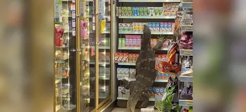 Un énorme varan s’introduit dans un supermarché et sème la pagaille...