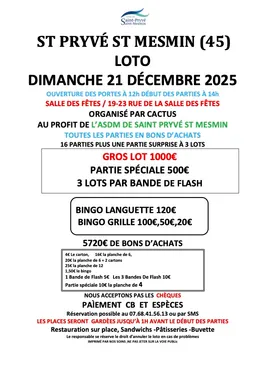 SAINT-PRYVÉ-SAINT-MESMIN (45) - Loto CACTUS au profit de l'ASDM