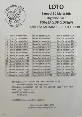 CHÂTEAUDUN - Loto des Boules Club Cloysien