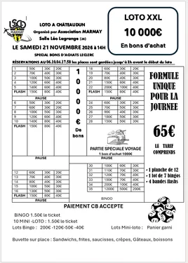 CHÂTEAUDUN - Loto XXL de l'association Marmay