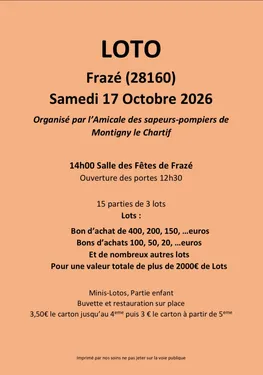 FRAZÉ - Loto de l'Amicale des sapeurs-pompiers de Montigny-le-Chartif