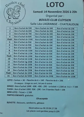 CHÂTEAUDUN - Loto des Boules Club Cloysien