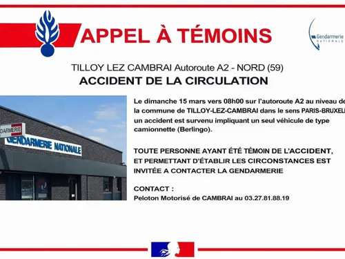 La gendarmerie du Nord lance un appel à témoins, après un accident...