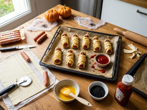  Doigts de momie feuilletés à la saucisse à croquer pour Halloween