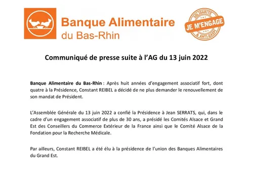 Election de Jean Serrats à Présidence de la Banque Alimentaire du...
