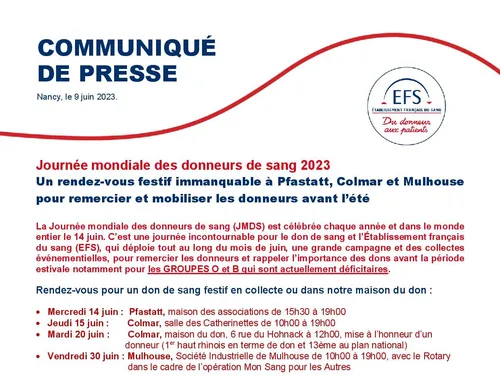 Journée mondiale des donneurs de sang 2023