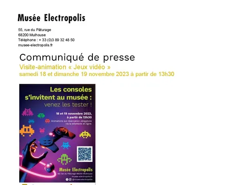 Animation les 18/19 novembre au Musée Electropolis
