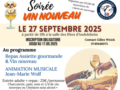 Soirée Vin Nouveau au profit de l’ECRS68  (Equipes Cynotechniques...