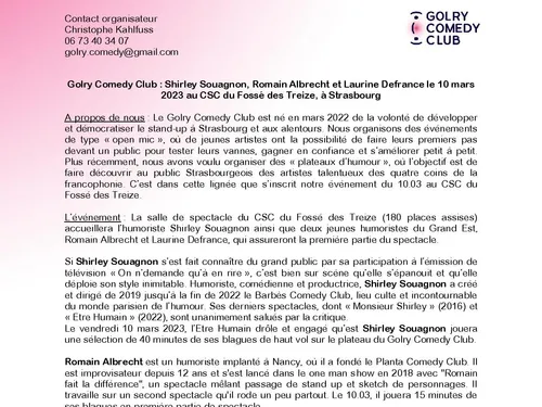 Spectacle stand up Shirley Souagnon