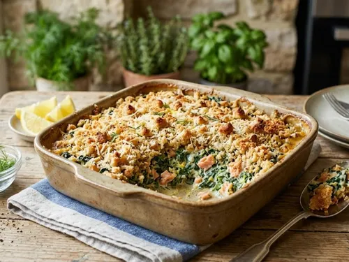 Crumble de saumon fumé aux épinards
