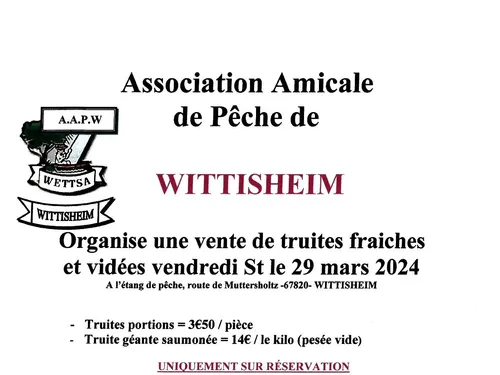 Vente de truites fraiches et vidées vendredi Saint à Wittisheim