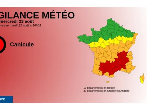 Météo France place 15 nouveaux départements en vigilance rouge ce...
