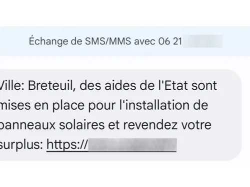 Non, Breteuil n'envoie pas de SMS concernant des panneaux solaires