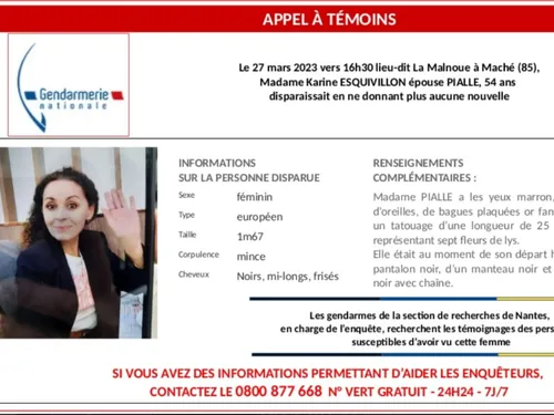 Disparue de Vendée : le mari lance un message à son ex-compagne