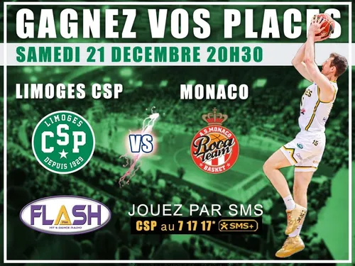 Gagnez vos places pour Limoges CSP - Monaco du 21 décembre 2024