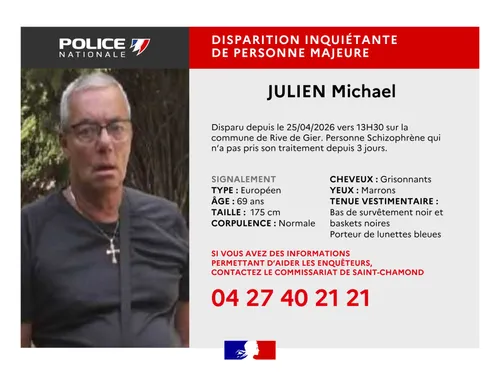 Rive-de-Gier : Schizophrène, un homme de 69 ans est porté disparu