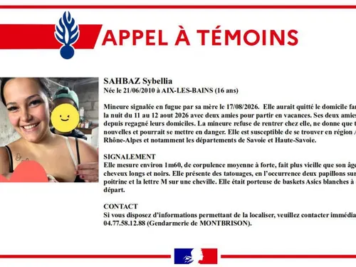 En fugue depuis plus d'une semaine, une adolescente originaire...