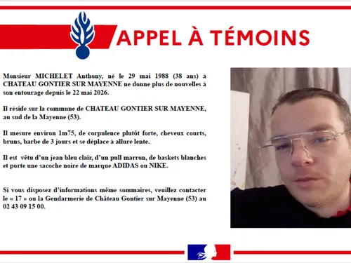 Château-Gontier. Un appel à témoins lancé pour retrouver un homme...
