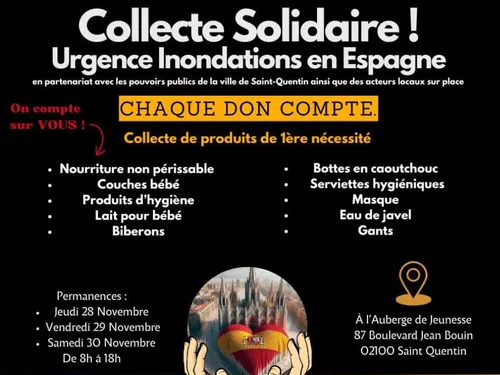 Une collecte pour aider les sinistrés d'Espagne à Saint-Quentin