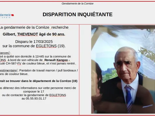[MàJ] Un homme de 90 ans disparu en Corrèze retrouvé après 24h de...