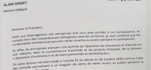 Les Cordonneries sont bien autorisées à ouvrir pendant le...