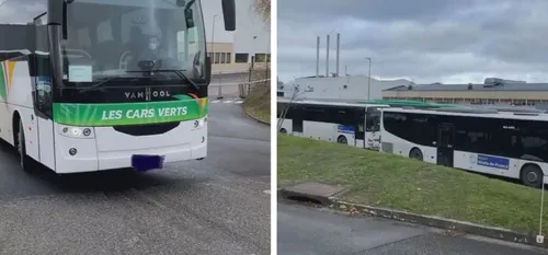 Opération des conducteurs des Transports Couteaux devant l'Usine MCA