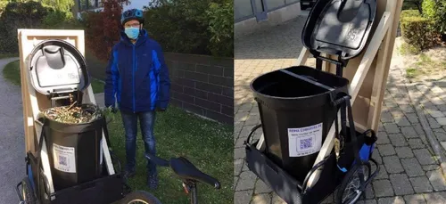 Reims: un coursier récupère les bouteilles en verre et les végétaux