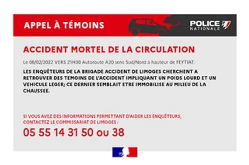 Limoges : Un appel à témoins lancé suite à un accident mortel