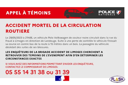 Limoges : un appel à témoins après un accident mortel