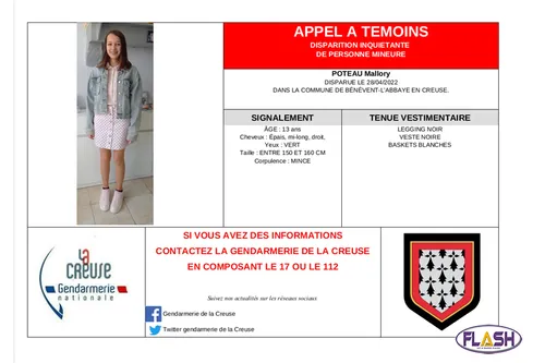 Creuse : Disparition inquiétante d’une mineure de 13 ans