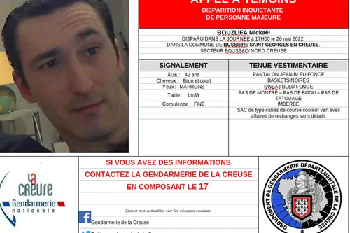 Creuse : Appel à témoins après la disparition d'un homme de 42 ans