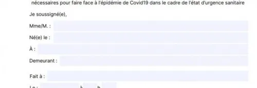 Coronavirus: la nouvelle attestation de sortie dérogatoire