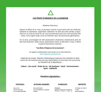 Création des « États d'Urgence de la Jeunesse »